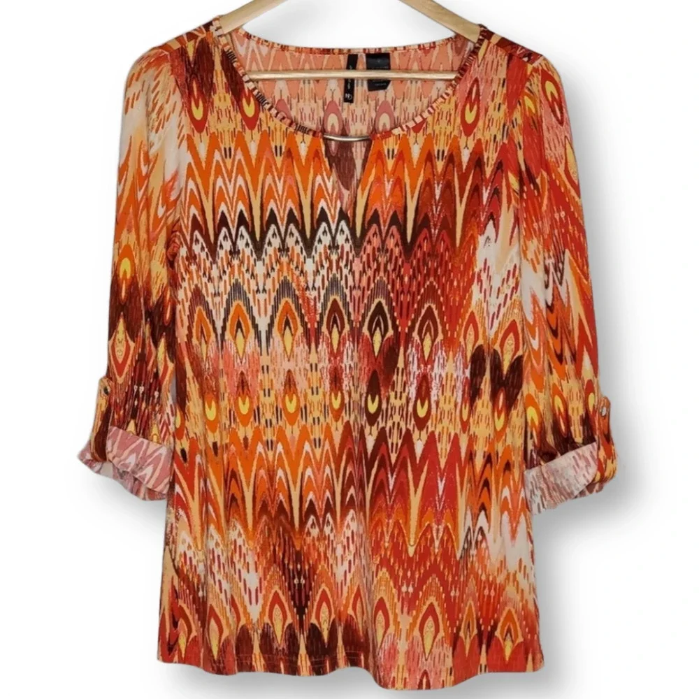 New Directions V Neck Cutout Blouse Orange Size Small